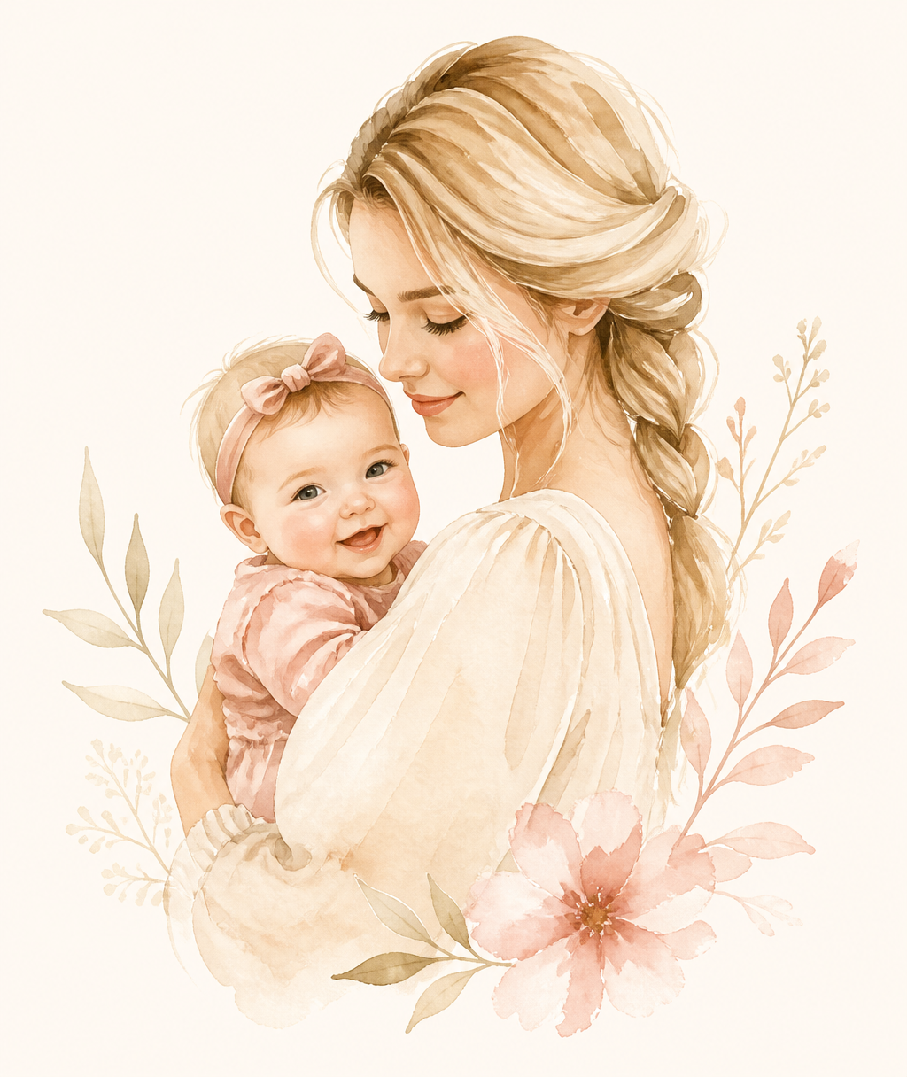 Illustration einer Mama mit Baby im Arm